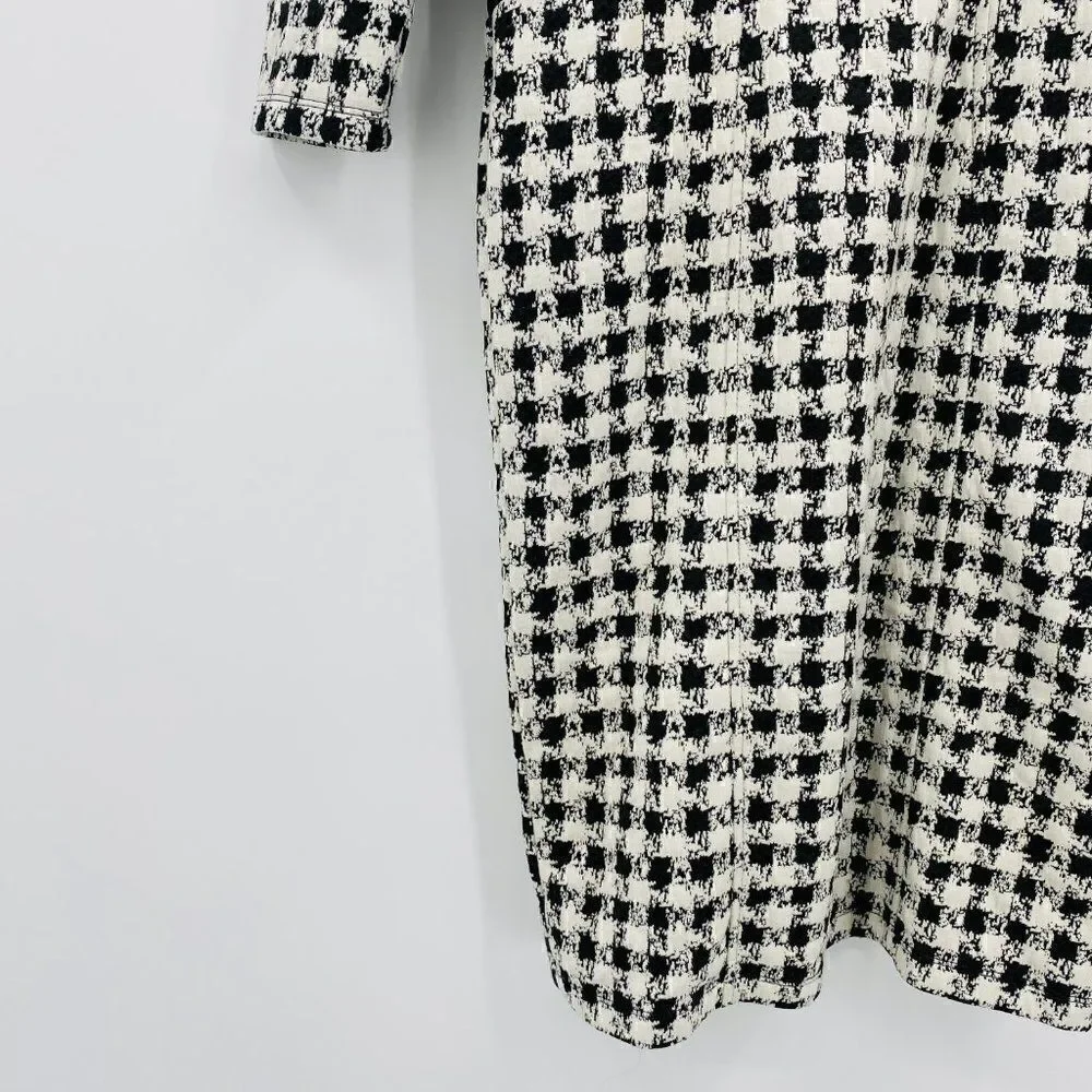 LEL Long Elegant Legs Size 8 Black & White Plaid 3/4 Sleeve Career Sheath Dress